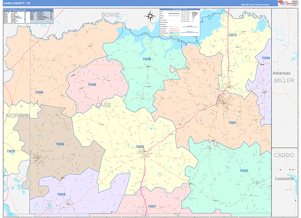 Cass County, TX Zip Code Map