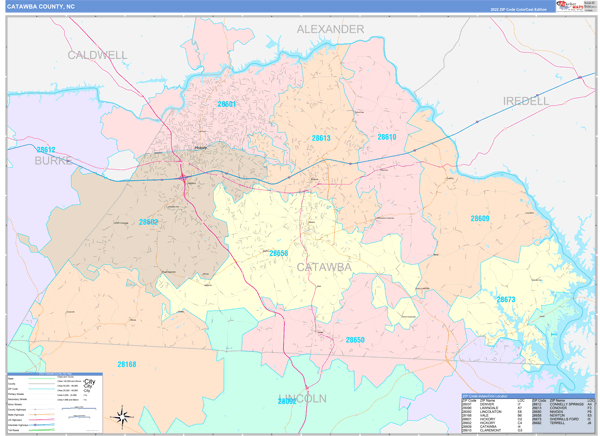 Catawba County Wall Map Color Cast Style