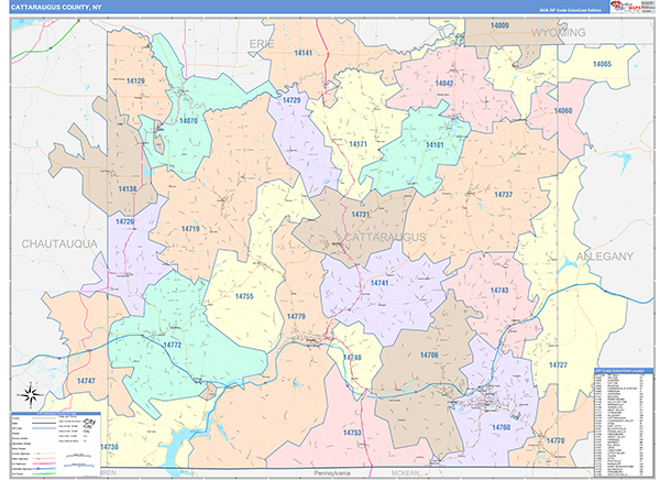 Cattaraugus County, NY Zip Code Map