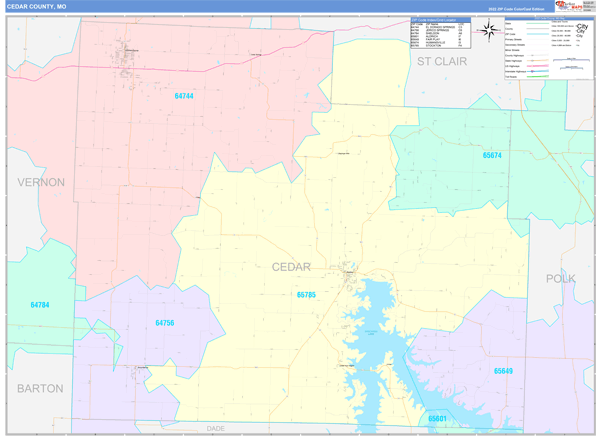 Cedar County, MO Zip Code Map