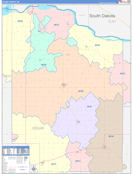 Cedar County, NE Zip Code Map