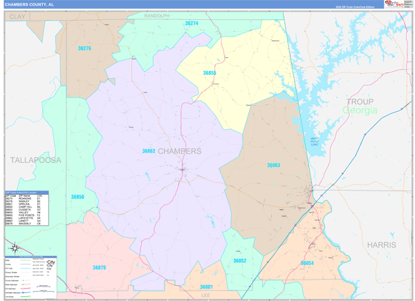 Chambers County, AL Zip Code Map