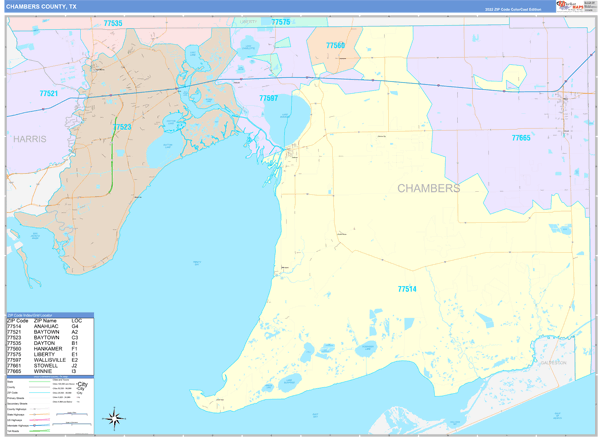 Chambers County, TX Wall Map Color Cast Style by MarketMAPS - MapSales