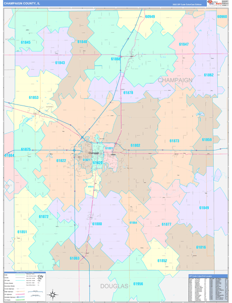 Champaign County, IL Zip Code Map