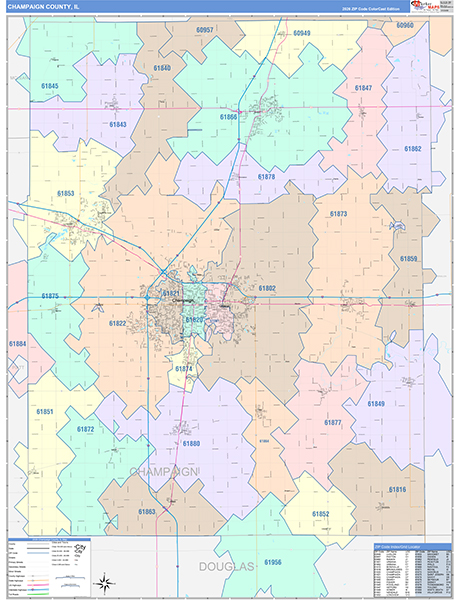 Champaign County, IL Zip Code Map
