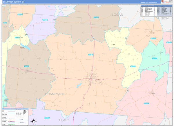 Champaign County, OH Zip Code Map