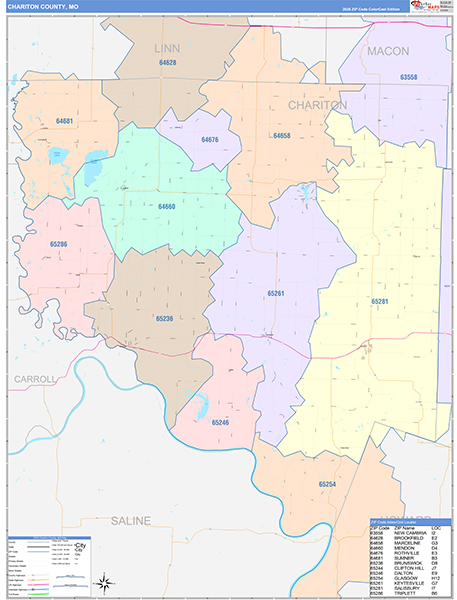 Chariton County, MO Map Color Cast Style