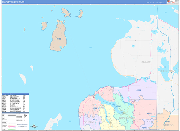 Charlevoix County, MI Zip Code Map