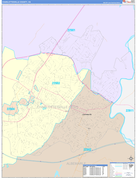 Charlottesville County, VA Wall Map