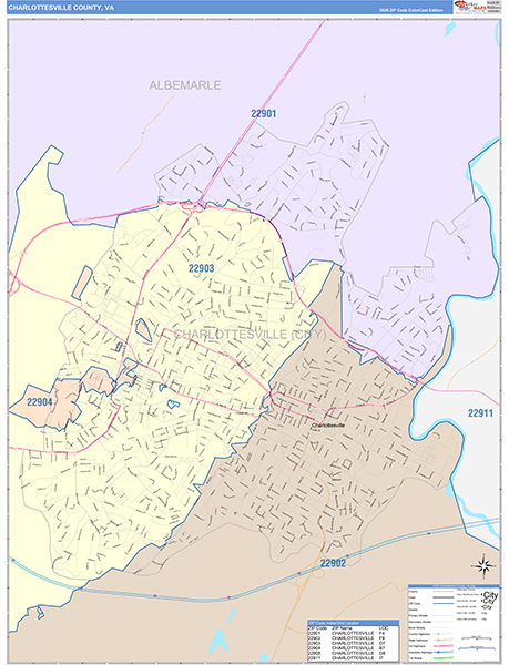 Charlottesville County, VA Wall Map