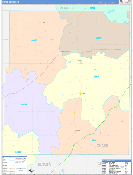Chase County, KS Zip Code Map