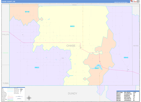 Chase County, NE Wall Map