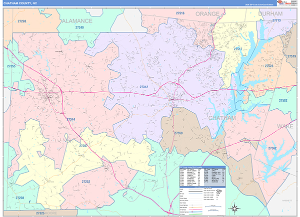 Chatham County, NC Wall Map