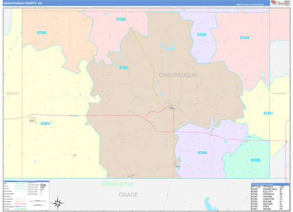 Chautauqua County, KS Wall Map