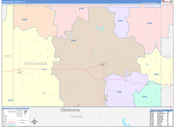 Chautauqua County, KS Zip Code Map
