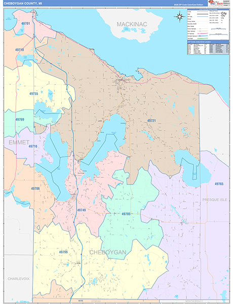 Cheboygan County, MI Zip Code Map