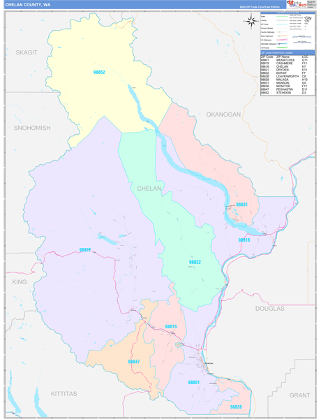 Chelan County Digital Map Color Cast Style