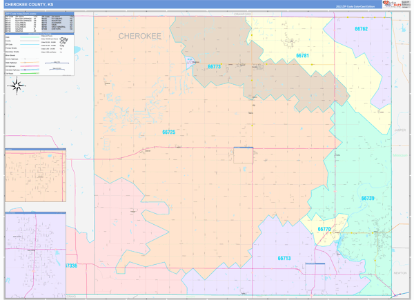 Cherokee County, KS Wall Map Color Cast Style