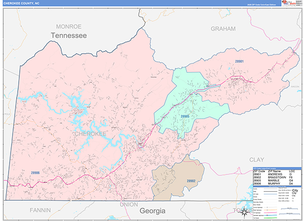 Cherokee County, NC Wall Map