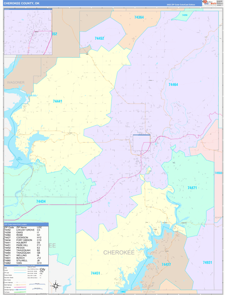 Cherokee County, OK Wall Map