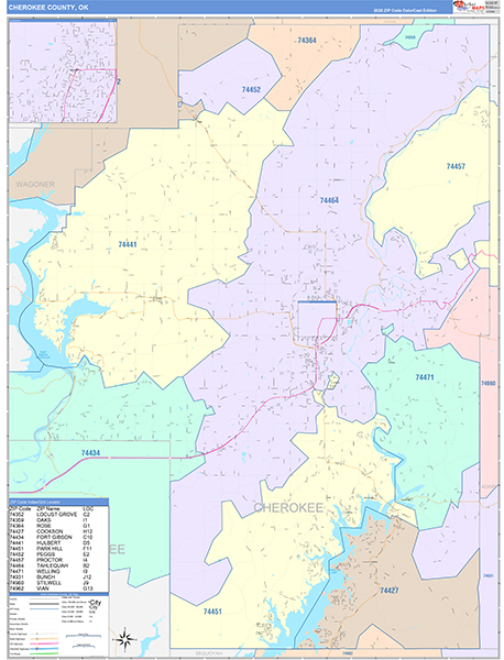 Cherokee County, OK Zip Code Map