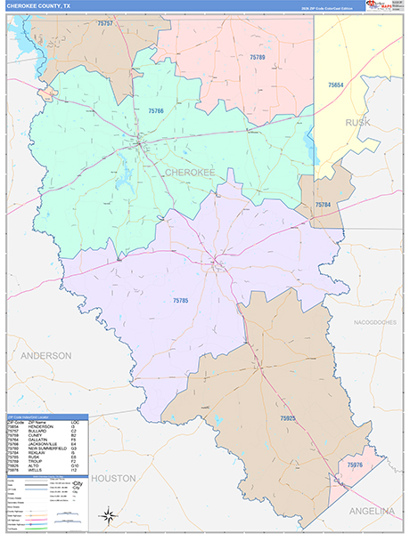Cherokee County, TX Zip Code Map