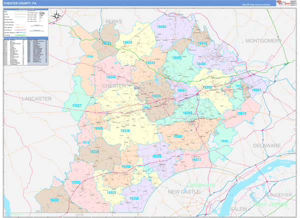 Chester County, PA Zip Code Map
