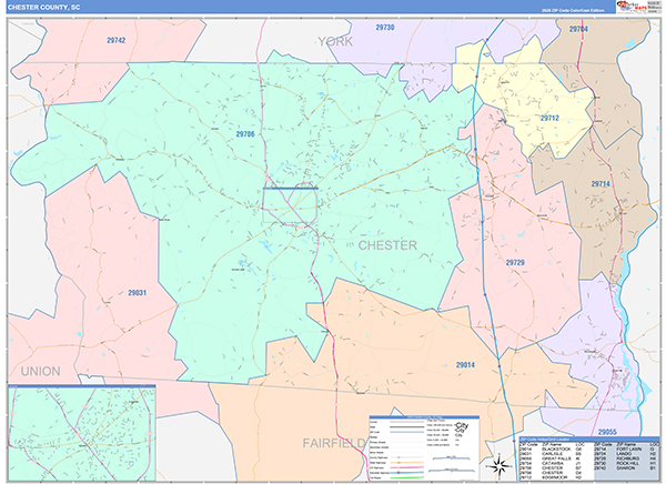 Chester County, SC Zip Code Map