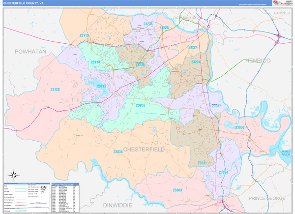 Chesterfield County, VA Zip Code Map