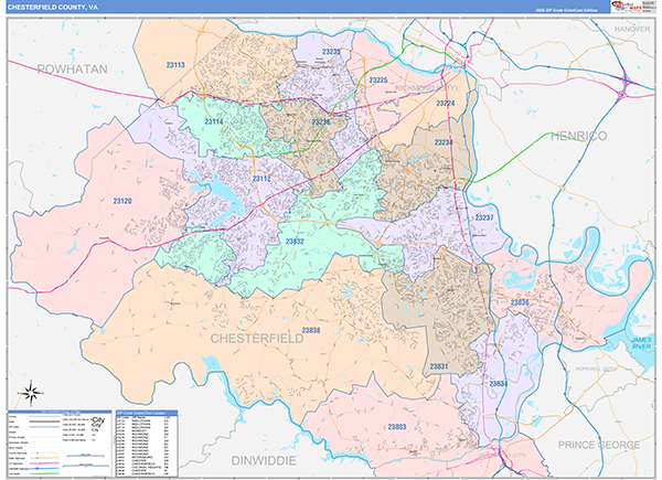 Chesterfield County, VA Zip Code Map