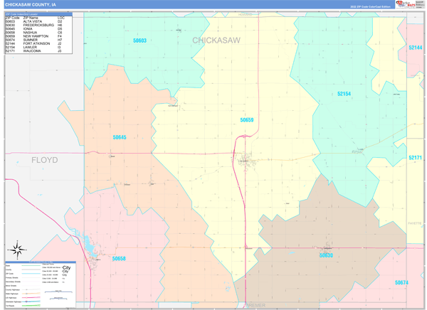 Chickasaw County, IA Zip Code Map