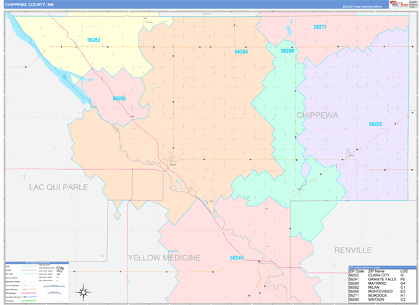 Chippewa County, MN Zip Code Map