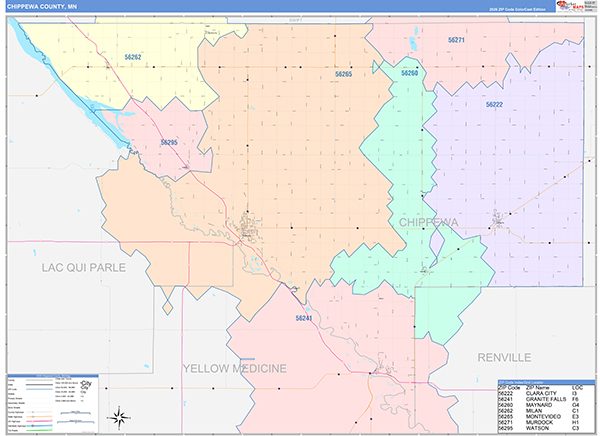 Chippewa County, MN Zip Code Map