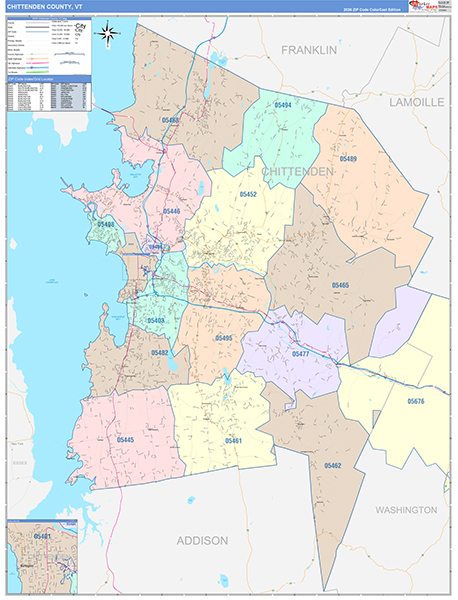 Chittenden County, VT Wall Map