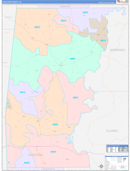 Choctaw County, AL Wall Map