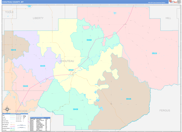 Chouteau County Wall Map Color Cast Style