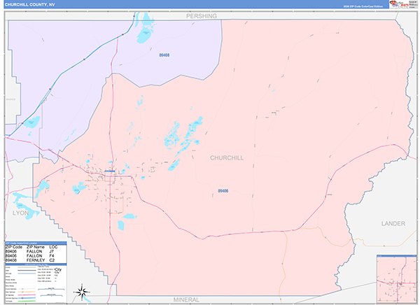 Churchill County, NV Zip Code Map
