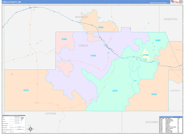 Cibola County Wall Map Color Cast Style