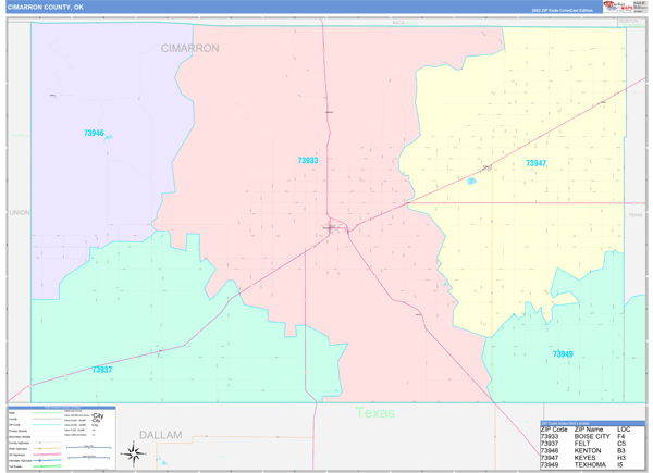 Cimarron County Digital Map Color Cast Style