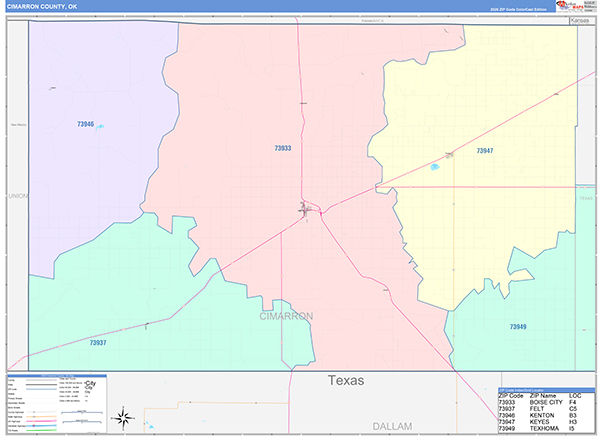 Cimarron County, OK Zip Code Map