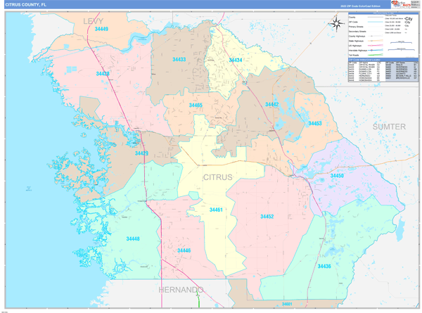 Citrus County Wall Map Color Cast Style