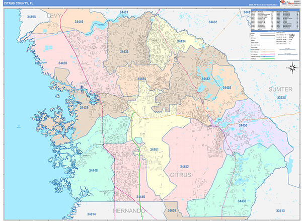 Citrus County, FL Zip Code Map