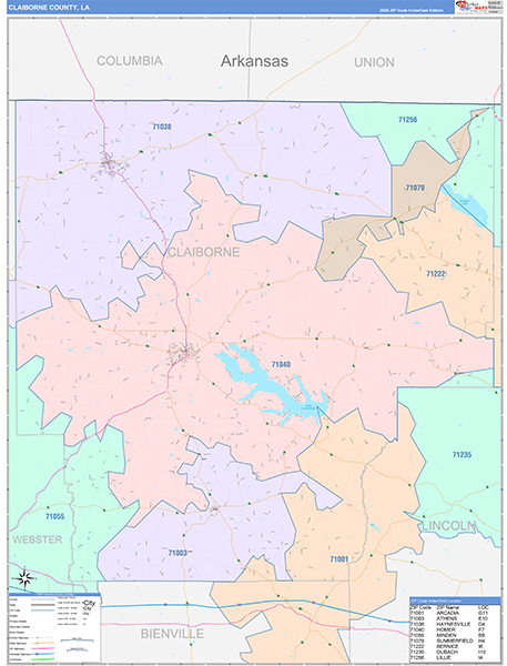Claiborne Parish (County), LA Wall Map Color Cast Style