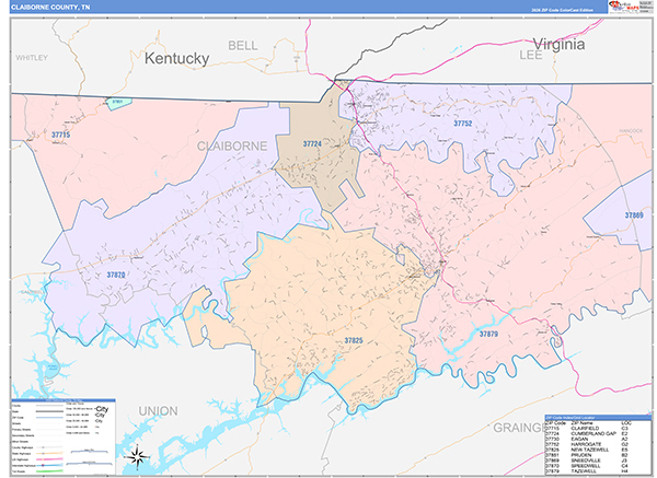 Claiborne County, TN Zip Code Map