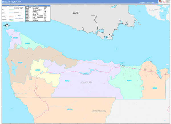 Clallam County Digital Map Color Cast Style