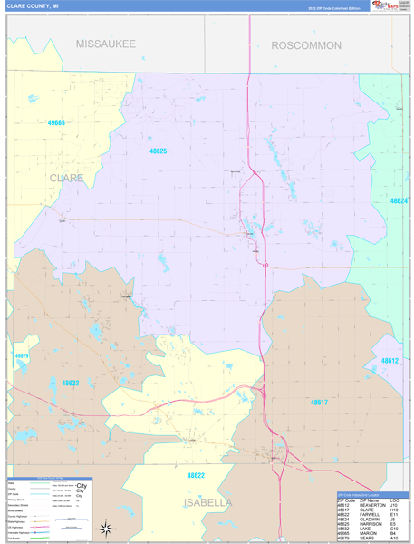 Clare County, MI Zip Code Map