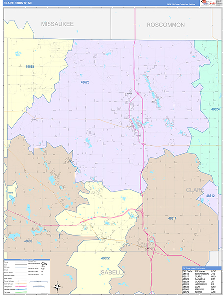 Clare County, MI Zip Code Map