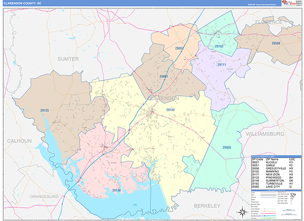 Clarendon County, SC Zip Code Map