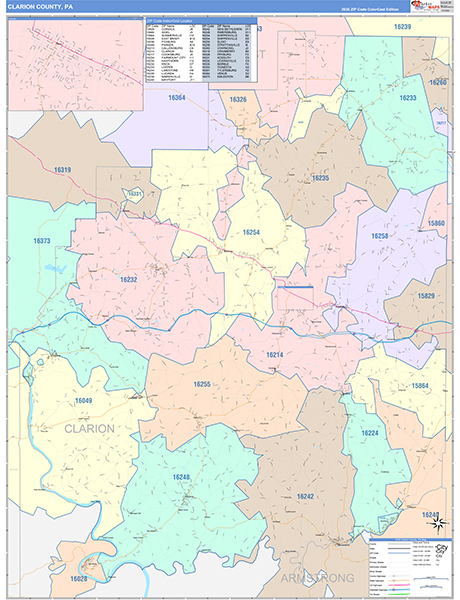 Clarion County, PA Wall Map Color Cast Style