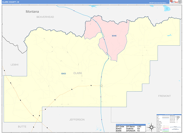 Clark County, ID Zip Code Map